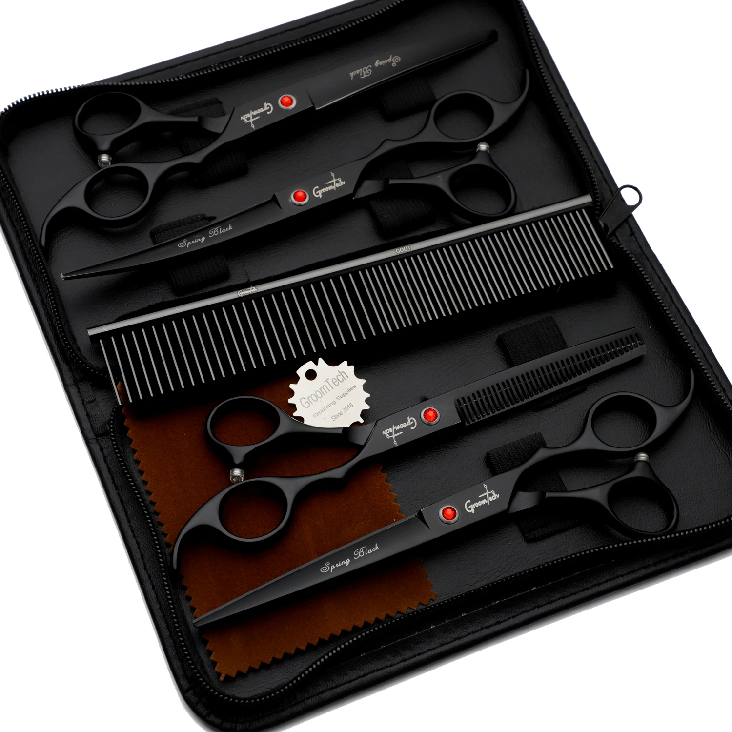 Groomtech Spring Black Pet Grooming Scissors Kit, Set Of 4 With Comb 2 Groomtech Spring Black Pet Grooming Scissors Kit, Set Of 4 With Comb - Image 2